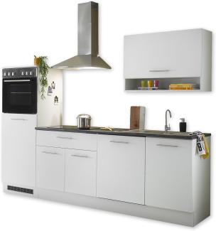 EDDY Moderne Küchenzeile ohne Elektrogeräte in Weiß matt, Metallic Grau - Geräumige Einbauküche mit viel Stauraum - 260 x 220 x 60 cm (B/H/T)
