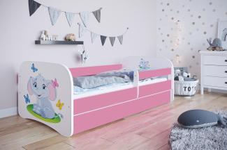 Kocot Kids 'Jumbo' Kinderbett 70 x 140 cm Rosa, mit Rausfallschutz, Matratze, Schublade und Lattenrost