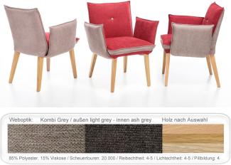 4x Sessel Gerit 1 Rücken mit Knopf Polstersessel Esszimmer Massivholz Eiche bianco, Kombi Fleckless Grey