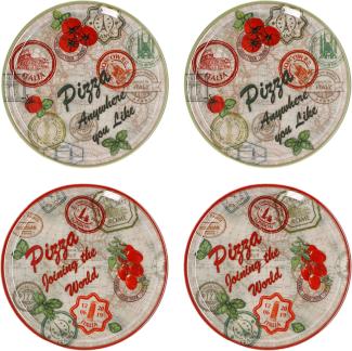 4er Set Pizzateller Moskau & Rot grün rot Ø31,5cm Platte XL-Teller Porzellan