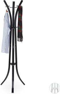 Relaxdays Garderobenständer, Stabile Standgarderobe aus Metall für Jacken, 175 cm hoher Kleiderständer, Schwarz