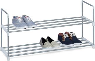 Relaxdays Schuhregal Stecksystem, 2 Ebenen, für 8 Paar Schuhe, HxBxT: 45 x 90 x 31 cm, Schuhständer Metall, silber/weiß