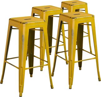 Flash Furniture Barhocker aus Metall, 76,2 cm hoch, rückenfrei, Used-Look, 4 Stück, Kunststoff, Eisen, Distressed Yellow, 4er-Packung