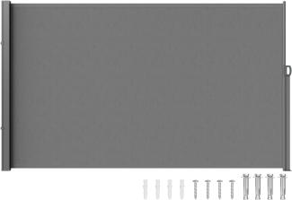 VEVOR Seitenmarkise 200 x 300 cm Seitenwandmarkise aus 180 g/m² Polyestergewebe mit PU-Beschichtung Markise einziehbarer Griff mit Federmechanismus Sichtschutz Blickschutz für Balkone Innenhöfe Grau