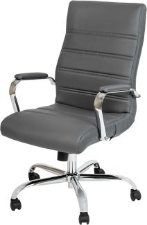 Flash Furniture Chefsessel mit hoher Rückenlehne, drehbarer Bürostuhl mit Metall-Armlehnen, Leder, graues LeatherSoft, Chrom-Gestell, 1 Stück