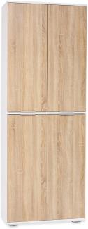 Büromöbel Aktenschrank Ordnerschrank B80,2cm x H214,7cm x T35cm Schrank Mehrzweckschrank Büroschrank Vorratsschrank Hochschrank Allzweckschrank Weiß/Sonoma-Eiche (Kombinierbar Erweiterbar)