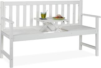 Relaxdays Gartenbank mit integriertem Tisch, 3 Sitzer, robuste Holz Sitzbank, Garten & Balkon, HBT: 90x152x56 cm, weiß