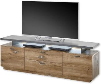 Stella Trading Kingston TV-Lowboard mit Schubladen in Flagstaff Eiche Optik, Graphit - TV Schrank mit Beleuchtung für Ihr Wohnzimmer - 175 x 58 x 38 cm (B/H/T)