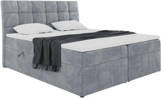 MEBLINI Boxspringbett DRAGO 160x200 cm mit Bettkasten - H3/Grau Samt Polsterbett - Doppelbett mit Topper & Taschenfederkern-Matratze