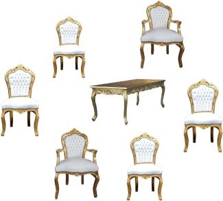 Casa Padrino Barock Esszimmer Set Gold/Weiss - Esstisch + 6 Stühle