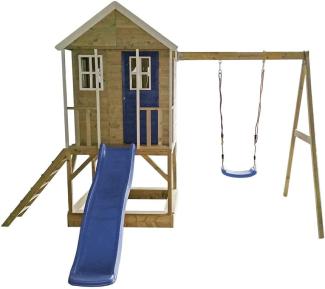 Wendi Toys 'Stelzenhaus Alpaka', blaue Rutsche, Schaukel, Sandkasten, 290x350x242 cm, ab 3 Jahren