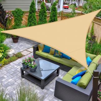 AXT SHADE Sonnensegel Wasserdicht Dreieckig 3,6x3,6x3,6m Wetterschutz Sonnenschutz PES Polyester mit UV Schutz für Terrasse Balkon Garten-Sand(Wir Machen Sondergrößen)
