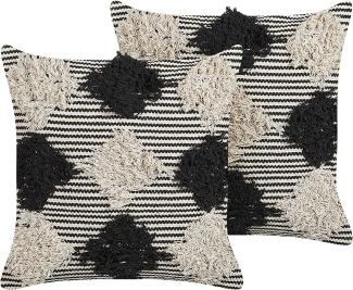 Dekokissen geometrisches Muster Baumwolle beige schwarz getuftet 50 x 50 cm 2er Set BHUSAWAL