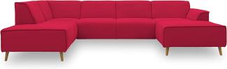 DOMO Collection Jules Wohnlandschaft, Skandinavisches Sofa mit Federkern, Couch in U-Form, rot, 191x333x159 cm