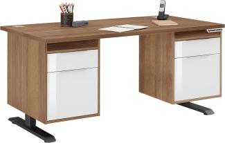 Schreibtisch "5519" aus Spanplatte / Metall in Metall anthrazit - Riviera Eiche mit 2 Schubladen und 2 Türen. Abmessungen (BxHxT) 175x120x80 cm