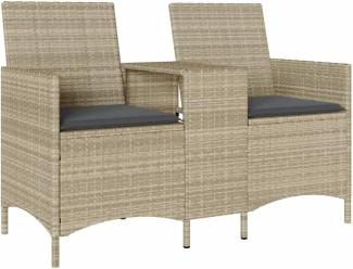 Gartensofa 2-Sitzer mit Tisch und Kissen Hellgrau Poly Rattan 4003889