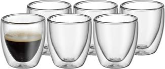 WMF Kult doppelwandige Espressotassen Glas Set 6-teilig, Espresso Gläser, doppelwandige Gläser 80ml, Schwebeeffekt, Thermogläser, hitzebeständiges Espresso Glas