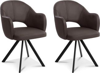 Möbel-Eins DOLORA 2er SET Schalenstühle, Gestell Eisen schwarz braun mit Drehfunktion Echtleder