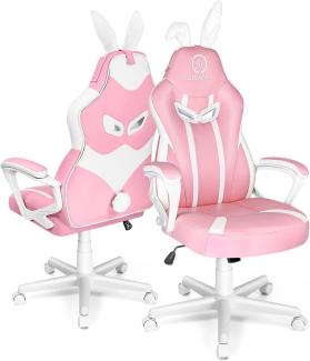 JOYFLY Pink Gaming Stuhl Bürostuh Computerstuhl PU-Leder Ergonomische Gamer Stühle mit Süßen Hasenohren und Schwanz Höhenverstellbar Lordosenstütze(Rosa)