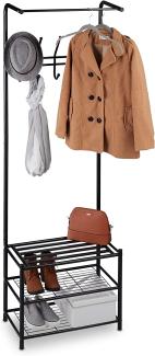 Relaxdays Garderobenständer mit Schuhablage, freistehend, Flur Standgarderobe, Metall, HxBxT: 183 x 61 x 34 cm, schwarz