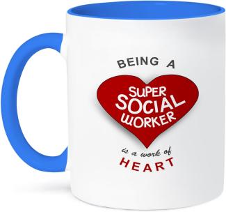 3dRose A-Social Worker is a Work of Heart-red, Appreciation-Two, 10,16 x 7,62 x 9,52 cm, Tasse, Keramik, Blau