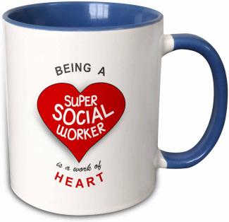 3dRose A-Social Worker is a Work of Heart-red, Appreciation-Two, 10,16 x 7,62 x 9,52 cm, Tasse, Keramik, Blau