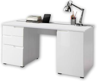 'Spice 2' Schreibtisch mit 2 Türen und 2 Schubladen, MDF weiß Hochglanz, 158 x 76 x 67 cm