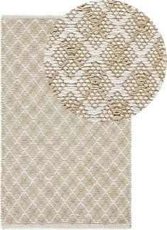 Teppich beige 50 x 80 cm kariertes Muster Kurzflor AKBEZ