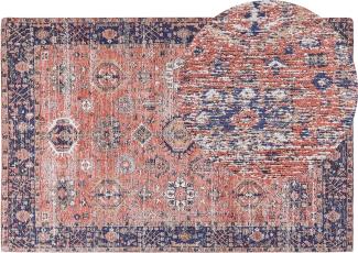 Teppich Baumwolle rot blau 200 x 300 cm orientalisches Muster Kurzflor KURIN