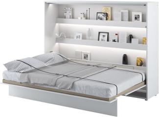 MEBLINI Schrankbett Bed Concept - BC-04 - 140x200cm Horizontal - Weiß Hochglanz/Weiß mit Matratze - Wandbett mit Lattenrost - Klappbett mit Schrank - Wandklappbett - Murphy Bed - Bettschrank