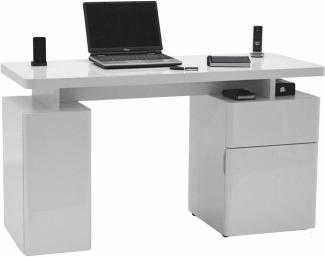 Jahnke Schreibtisch, E1 Spanplatte, Dekorbeschichtung, Metall, Hochglanz-weiß, 140 x 55 x 76 cm