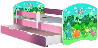 Kinderbett Jugendbett mit einer Schublade und Matratze Rausfallschutz Rosa 70 x 140 80 x 160 80 x 180 ACMA II (30 Dino, 80 x 180 cm mit Bettkasten)