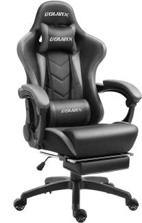 Dowinx Gaming Stuhl Ergonomischer Gamer Stuhl mit Massage Lendenwirbelstütze, PC Bürostuhl Rückenlehne Verstellbarer Drehsessel mit Fußstütze (Schwarz&Grau)