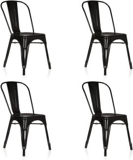 hjh OFFICE 645064 4er Set Bistro Stuhl VANTAGGIO Comfort Metallstuhl im Industry-Design, stapelbar, Schwarz