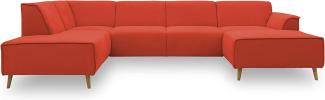 DOMO Collection Jules Wohnlandschaft, Skandinavisches Sofa mit Federkern, Couch in U-Form, orange, 191x333x159 cm
