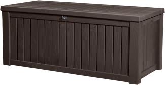 Keter Kissenbox Rockwood, braun, 570l Fassungsvermögen, Außenmaße: 155 x 72,4 x 64,4 cm, Auflagenbox wasserdicht, für Outdoor geeignet, Keterbox