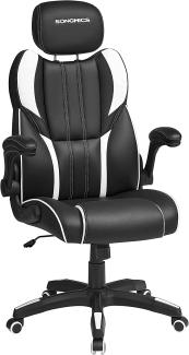 SONGMICS Bürostuhl, Gaming-Stuhl, verstellbare Kopfstütze, Wippfunktion, Schreibtischstuhl, verstellbare Armlehnen, automatische Bremsräder, höhenverstellbar, schwarz-weiß OBG065W01