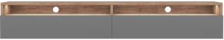 Selsey REDNAW - TV-Schrank/modernes TV-Board für Wohnzimmer, stehend/hängend, 180 cm breit (Wotan Eiche Matt/Grau Hochglanz mit LED)