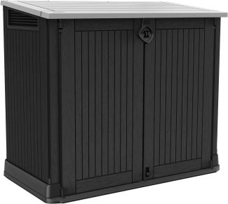Keter Store-it-Out Midi Mülltonnenbox, 130x74x110cm, Robuste Abfallbehälter-Lösung, 845L, Wetterfest, Grau/Schwarz, UV-beständiges Polypropylen, Abschließbar