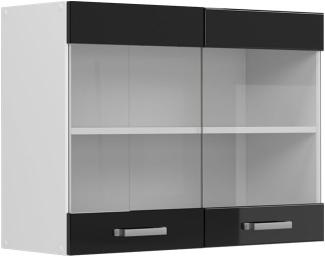 Vicco Küchenschrank Glas R-Line, Schwarz Hochglanz/Weiß, 80 cm