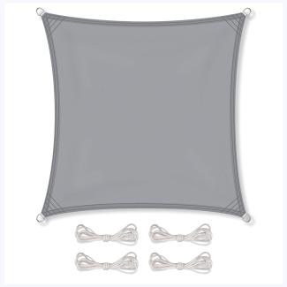 CelinaSun Sonnensegel inkl Befestigungsseile Premium PES Polyester wasserabweisend imprägniert Quadrat 3 x 3 m hell grau
