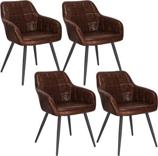 WOLTU 4 x Esszimmerstühle 4er Set Esszimmerstuhl Küchenstuhl Polsterstuhl Design Stuhl mit Armlehnen, mit Sitzfläche aus Kunstleder, Gestell aus Metall, Antiklederoptik, Dunkelbraun, BH245dbr-4