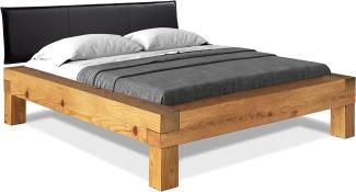Möbel-Eins CURBY Balkenbett mit Polster-Kopfteil, 4-Fuß, Material Massivholz Natur 160 x 220 cm Kunstleder Schwarz