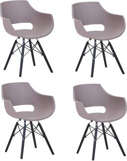 SAM 4er Set Schalenstuhl Lea, Taupe, ergonomisch geformte Sitzschale aus Kunststoff, bequemer Esszimmerstuhl im Retro-Design, schwarzes Holzgestell