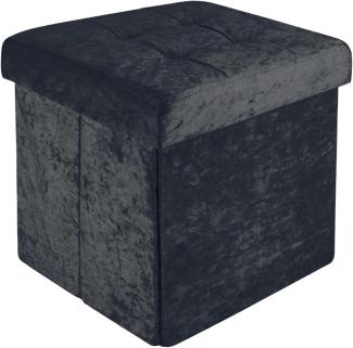 Intirilife Faltbarer Sitzhocker 30x30x30 cm in Samt Schwarz - Sitzwürfel mit Stauraum und Deckel mit Samtbezug - Sitzcube Fußablage Aufbewahrungsbox Truhe Sitzbank