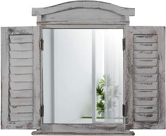 Wandspiegel Spiegelfenster mit Fensterläden 53x42x5cm ~ grau shabby