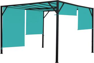 Pergola Baia, Garten Pavillon Terrassenüberdachung, stabiles 6cm-Stahl-Gestell + Schiebedach türkis-blau ~ 3x3m