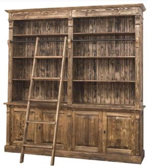 Casa Padrino Landhausstil Bücherschrank mit Leiter Braun 223 x 51 x H. 228 cm - Massivholz Schrank - Wohnzimmerschrank - Regalschrank - Büroschrank - Landhausstil Möbel