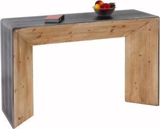 Konsolentisch HWC-L76, Telefontisch Beistelltisch Tisch, Industrial Massiv-Holz MVG, 80x120x40cm natur mit Metall-Optik