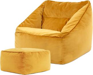 Icon Riesen Sitzsack Sessel „Natalia“ mit Hocker, Gelb, Plüsch XXL Sitzsack Erwachsene mit Füllung für das Wohnzimmer, Riesensitzsack Sofa XXL